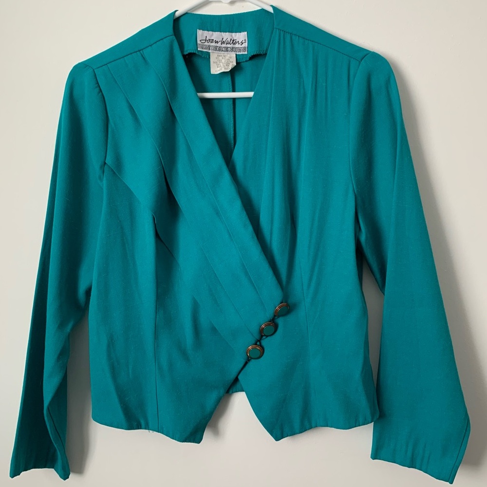 Vintage Joan Walters Turquoise Cross Button Long Sleeve Waistcoat Top